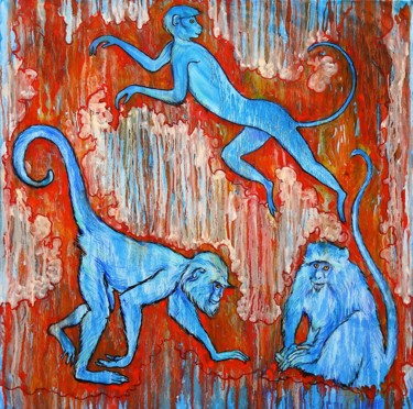 Peinture intitulée "Akrotiri blue monke…" par Etzi, Œuvre d'art originale, Huile