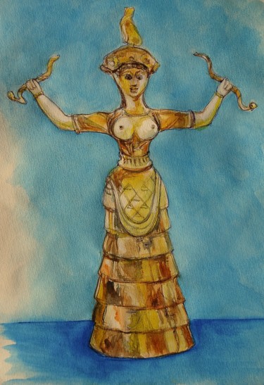 Pittura intitolato "femme aux serpent" da Etzi, Opera d'arte originale, Acquarello