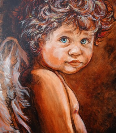Painting titled "petit ange" by Etzi, Original Artwork, Oil