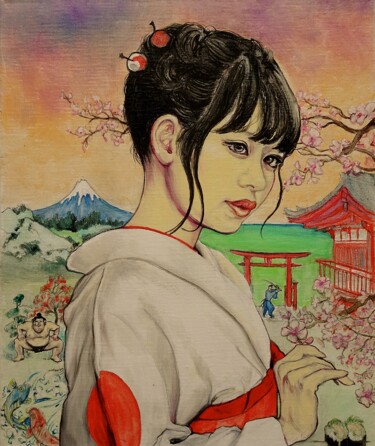 Pintura titulada "le Japon aux 10 sym…" por Etzi, Obra de arte original, Oleo