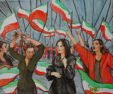 Peinture intitulée "Iran, femme, vie, l…" par Etzi, Œuvre d'art originale, Huile