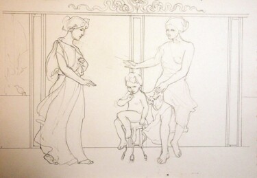 Disegno intitolato "la marchande d'amou…" da Etzi, Opera d'arte originale, Matita