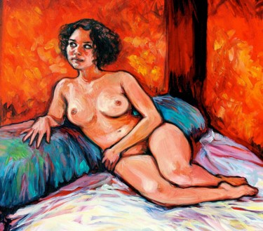 Pintura intitulada "au lit" por Etzi, Obras de arte originais, Óleo