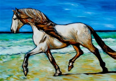 Peinture intitulée "cheval de mer" par Etzi, Œuvre d'art originale
