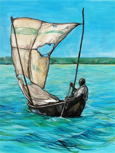 Painting titled "sur le niger" by Etzi, Original Artwork, Oil