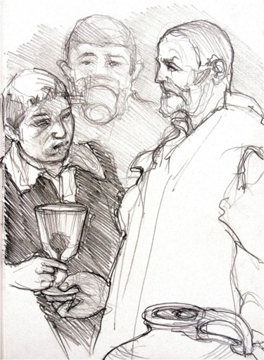 Disegno intitolato "le marchand d'eau d…" da Etzi, Opera d'arte originale, Matite colorate
