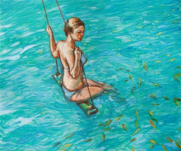Peinture intitulée "Maria aux poissons" par Etzi, Œuvre d'art originale, Huile