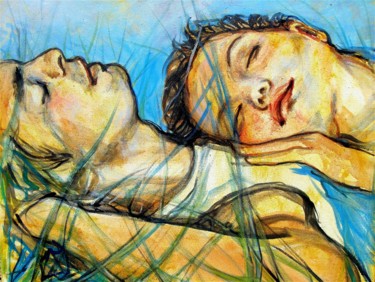 Schilderij getiteld "la sieste" door Etzi, Origineel Kunstwerk, Olie