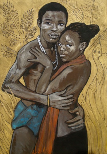 Painting titled "Adam et Eve" by Etzi, Original Artwork, Oil