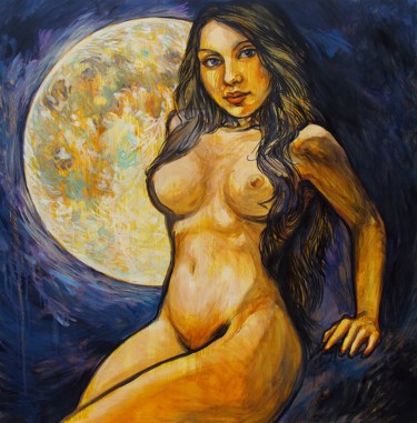 Malerei mit dem Titel "hija de la luna" von Etzi, Original-Kunstwerk, Öl