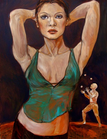Pittura intitolato "la trapéziste" da Etzi, Opera d'arte originale, Olio