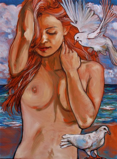 Pintura titulada "les colombes" por Etzi, Obra de arte original, Oleo