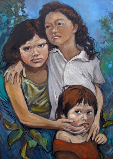 Peinture intitulée "les enfants de  Gaïa" par Etzi, Œuvre d'art originale, Huile