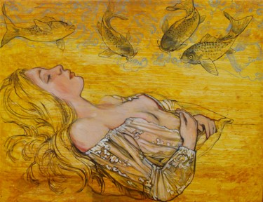 Painting titled "l'endormie" by Etzi, Original Artwork, Oil