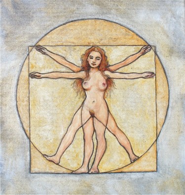 Peinture intitulée "femme de Vitruve" par Etzi, Œuvre d'art originale, Huile