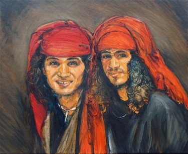 Pintura intitulada "deux frères à Pétra" por Etzi, Obras de arte originais, Óleo