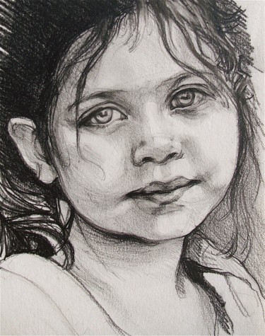 Drawing titled "chica" by Etzi, Original Artwork, Conté