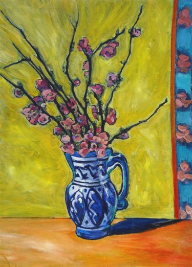 Painting titled "le pot bleu" by Etzi, Original Artwork, Oil