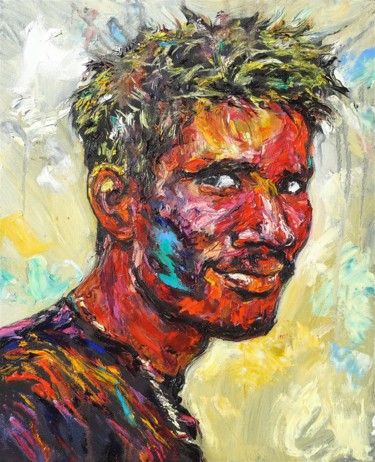 Schilderij getiteld "holi" door Etzi, Origineel Kunstwerk, Olie