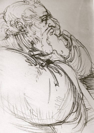 Рисунок под названием "vieil homme" - Etzi, Подлинное произведение искусства, Цветные карандаши