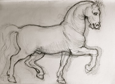 Disegno intitolato "cheval" da Etzi, Opera d'arte originale, Matite colorate