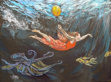 Painting titled "swimming" by Etzi, Original Artwork, Oil
