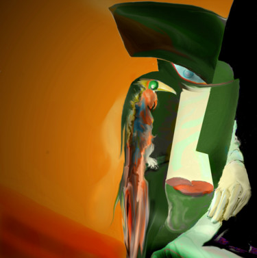 Arte digital titulada "Hombre con pajaro" por Euclides Bernasconi Castellano, Obra de arte original, Trabajo Digital 2D