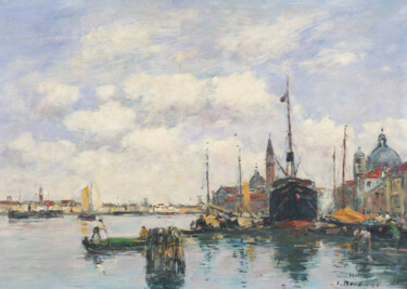 Pintura intitulada "Venice–Seascape at…" por Eugène Boudin, Obras de arte originais, Óleo