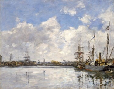 Ζωγραφική με τίτλο "Le Havre, The Port" από Eugène Boudin, Αυθεντικά έργα τέχνης, Λάδι