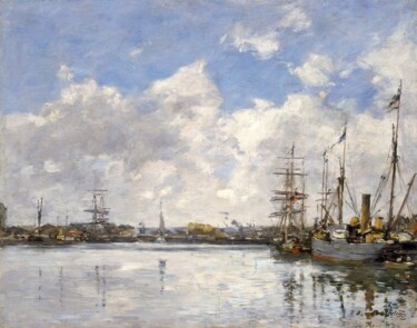 Malarstwo zatytułowany „Le Havre, The Port” autorstwa Eugène Boudin, Oryginalna praca, Olej