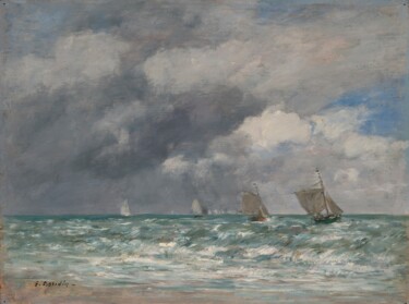 Painting titled "Sailboats near Trou…" by Eugène Boudin, Original Artwork, Oil