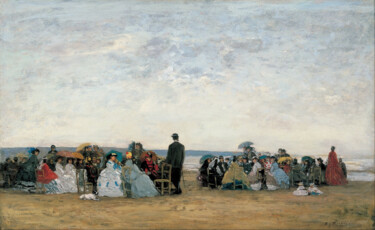 Painting titled "The Beach near Trou…" by Eugène Boudin, Original Artwork, Oil