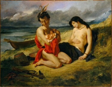绘画 标题为“Les Natchez” 由Eugene Delacroix, 原创艺术品, 油