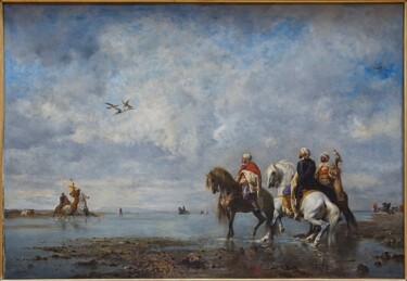 Pittura intitolato "La chasse au héron…" da Eugène Fromentin, Opera d'arte originale, Olio