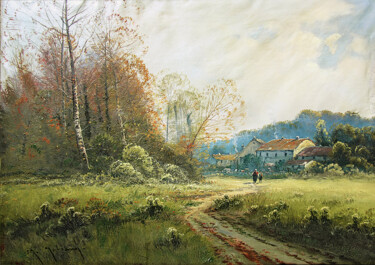 Painting titled "The Trail (Le Chemi…" by Eugene Galien Laloue, Original Artwork, Oil Mounted on Wood Stretcher frame