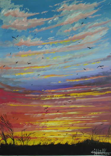Картина под названием "SUNSET (2019) GOUAC…" - Eugene Gorbachenko, Подлинное произведение искусства, Гуашь