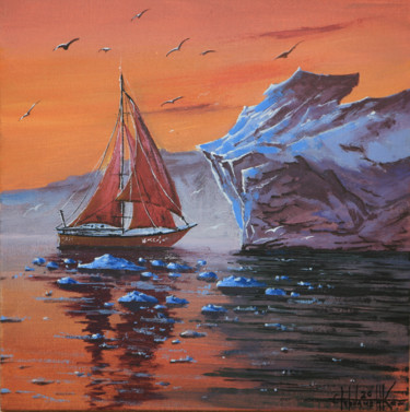 Картина под названием "RED SKY, RED SEA AC…" - Eugene Gorbachenko, Подлинное произведение искусства, Акрил Установлен на Дер…