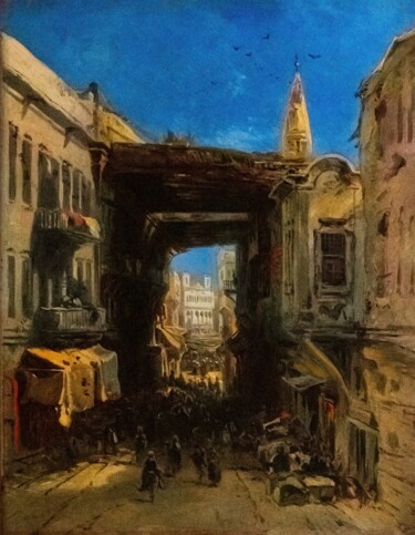 Pittura intitolato "Rue dans la casbah…" da Eugène Isabey, Opera d'arte originale, Olio