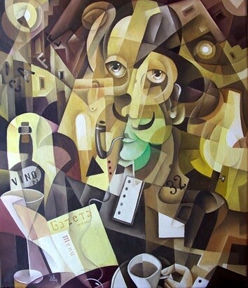 Painting titled "In a Cafe" by Eugene Ivanov, Original Artwork
