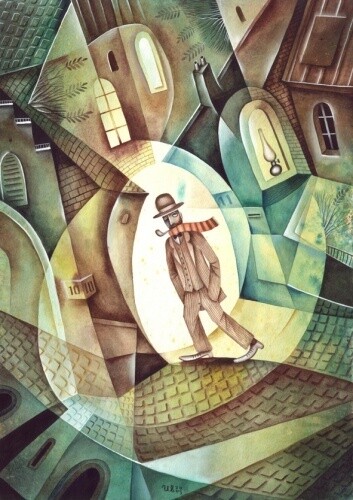 Картина под названием "In an old city" - Eugene Ivanov, Подлинное произведение искусства