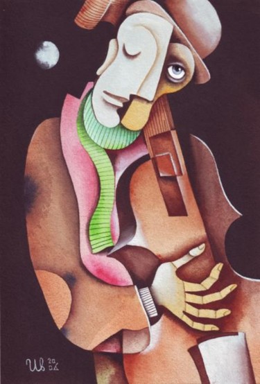 Картина под названием "The Jazzman with th…" - Eugene Ivanov, Подлинное произведение искусства, Масло
