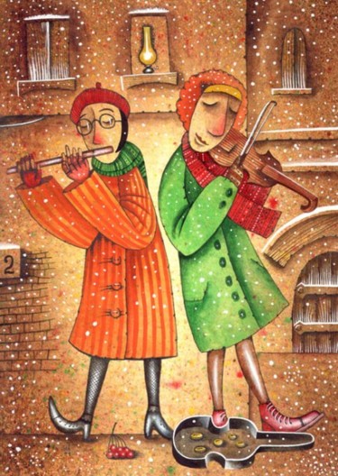 Pittura intitolato "The Street Winter M…" da Eugene Ivanov, Opera d'arte originale, Olio