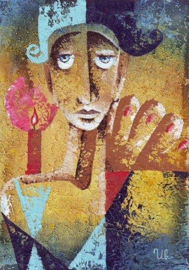 Painting titled "Sad Circus Artist" by Eugene Ivanov, Original Artwork, Oil