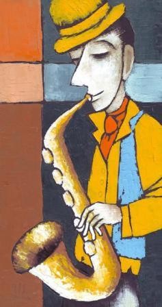 Painting titled "The Musician in a Y…" by Eugene Ivanov, Original Artwork, Oil