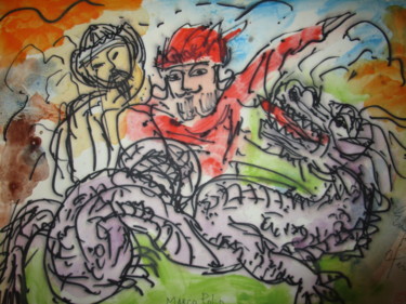 Painting titled "Marco Polo en Chine" by Eugenio Otero Vilchez, Original Artwork, Ink