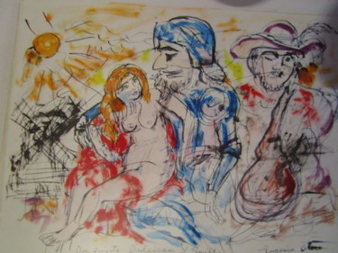 Peinture intitulée "Don  Quichotte surr…" par Eugenio Otero Vilchez, Œuvre d'art originale, Encre