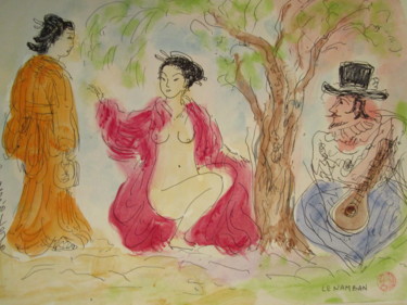 Le namban (espagnols arrivant au Japon au 16ème s.) Peinture intitulée "Le namban (espagnol…" par Eugenio Otero Vilchez, Œuvre d'art originale, Encre