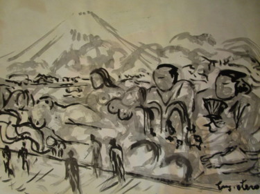 Disegno intitolato "Rêve de sumos" da Eugenio Otero Vilchez, Opera d'arte originale, Inchiostro