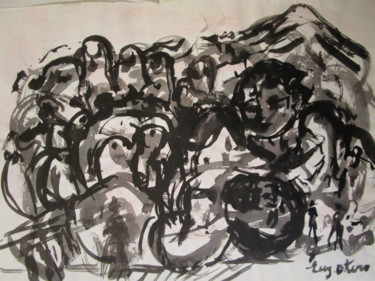 Dessin intitulée "Rêve de sumos" par Eugenio Otero Vilchez, Œuvre d'art originale, Encre