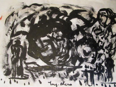 Dessin intitulée "Rêve de sumos" par Eugenio Otero Vilchez, Œuvre d'art originale, Encre